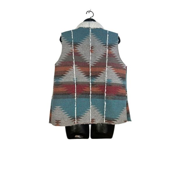 Faux Sherpa Fur Lined Aztec Print Western Cowgirl Rodeo Vest Size XLarge - Picture 4 of 6